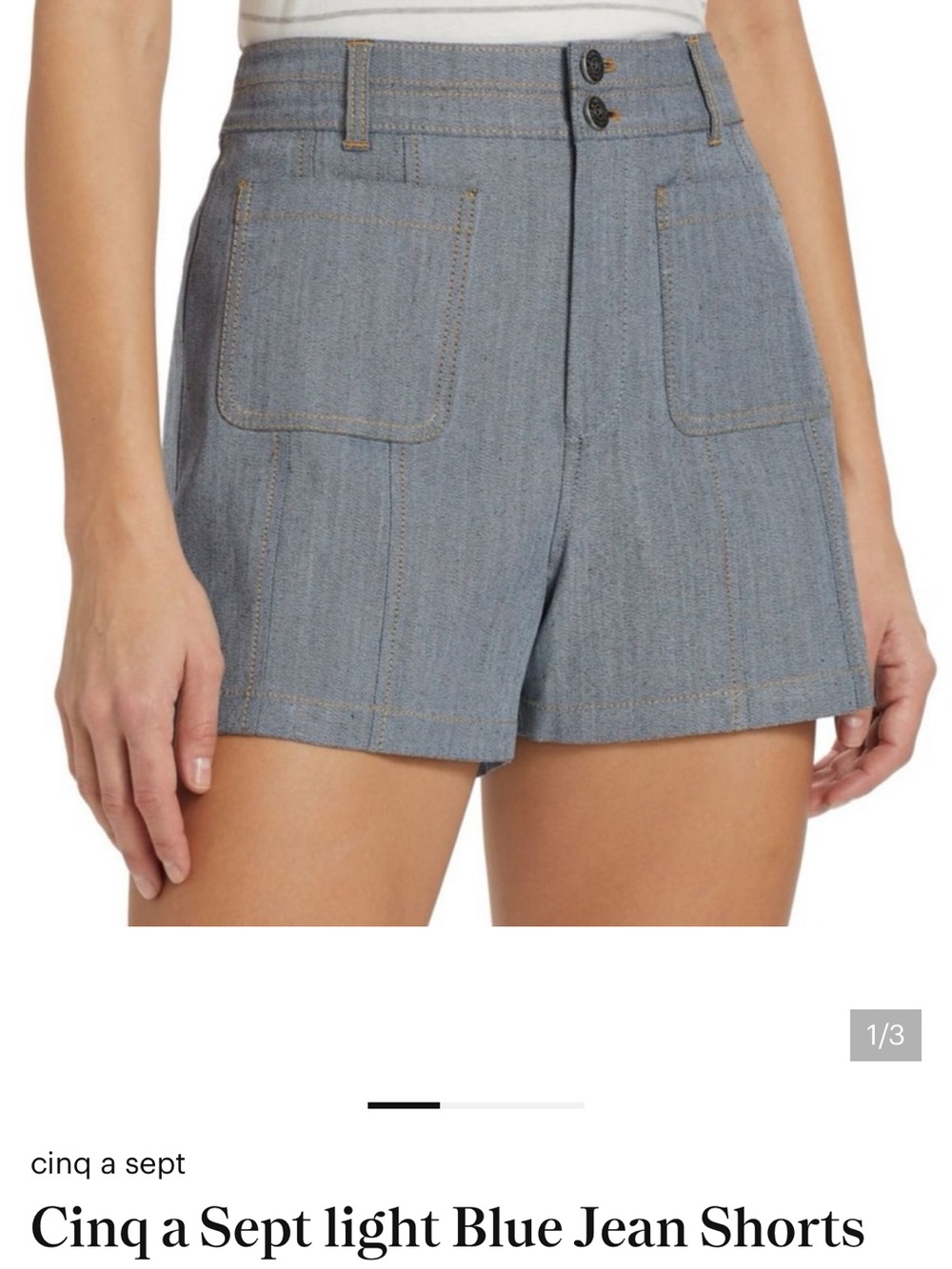 cinq a sept chambray blue high-waist jean shorts